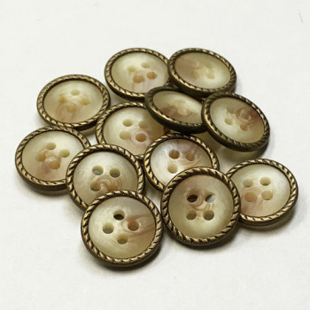 MTP-40-D Tan and Antique Brass Shirt Button, 12.5mm - Sold by the Dozen 